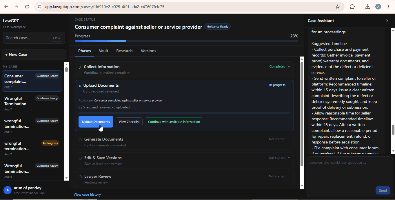 Upload documents for consumer complaint
