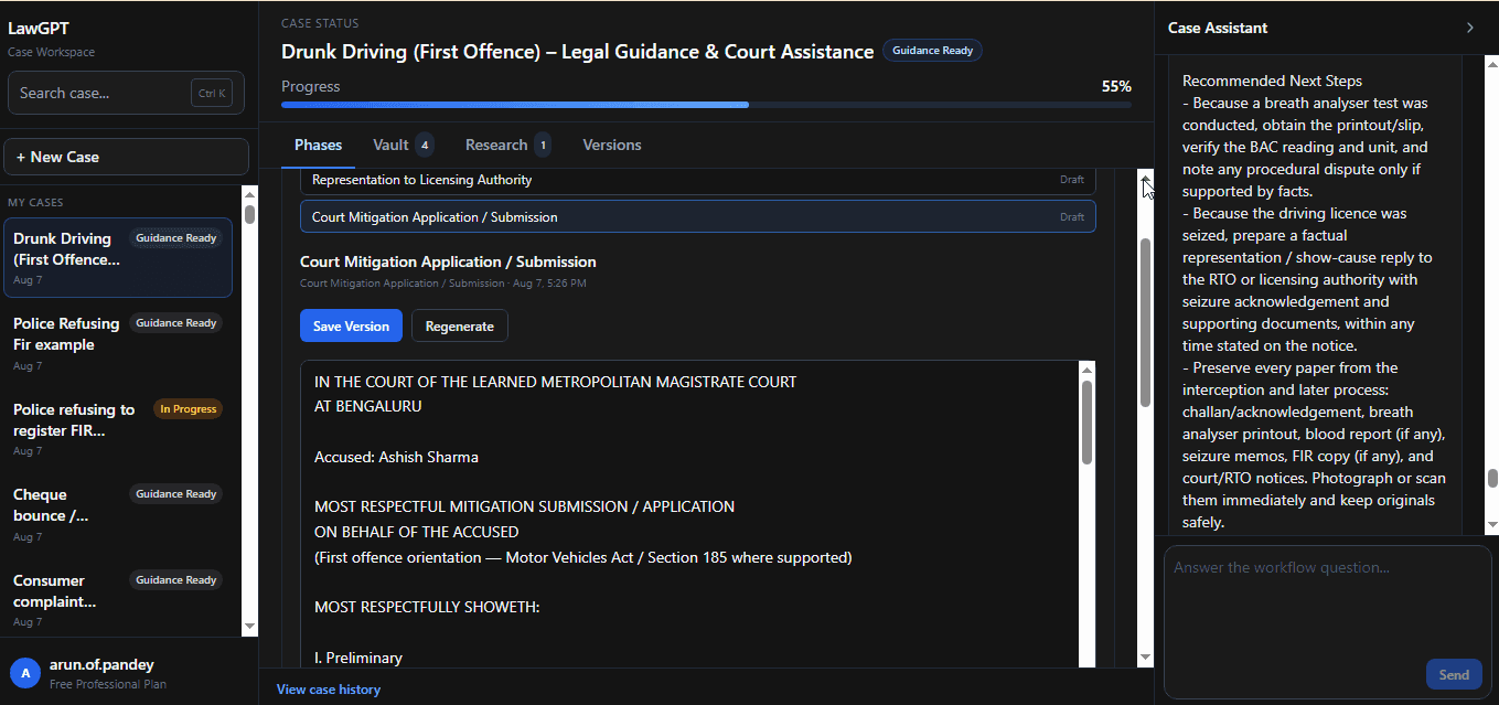 Drunk Driving workflow in LawGPT