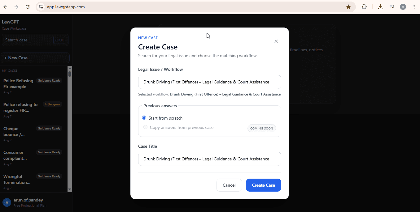 LawGPT dashboard