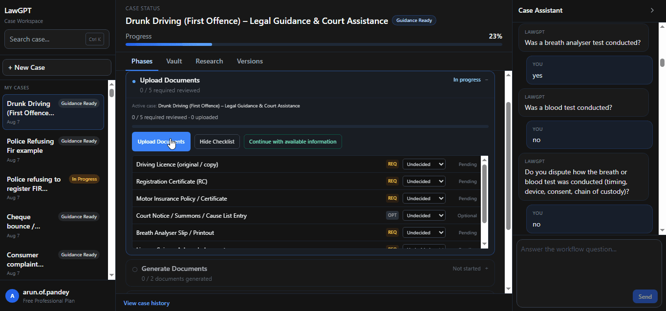 Upload documents for drunk driving