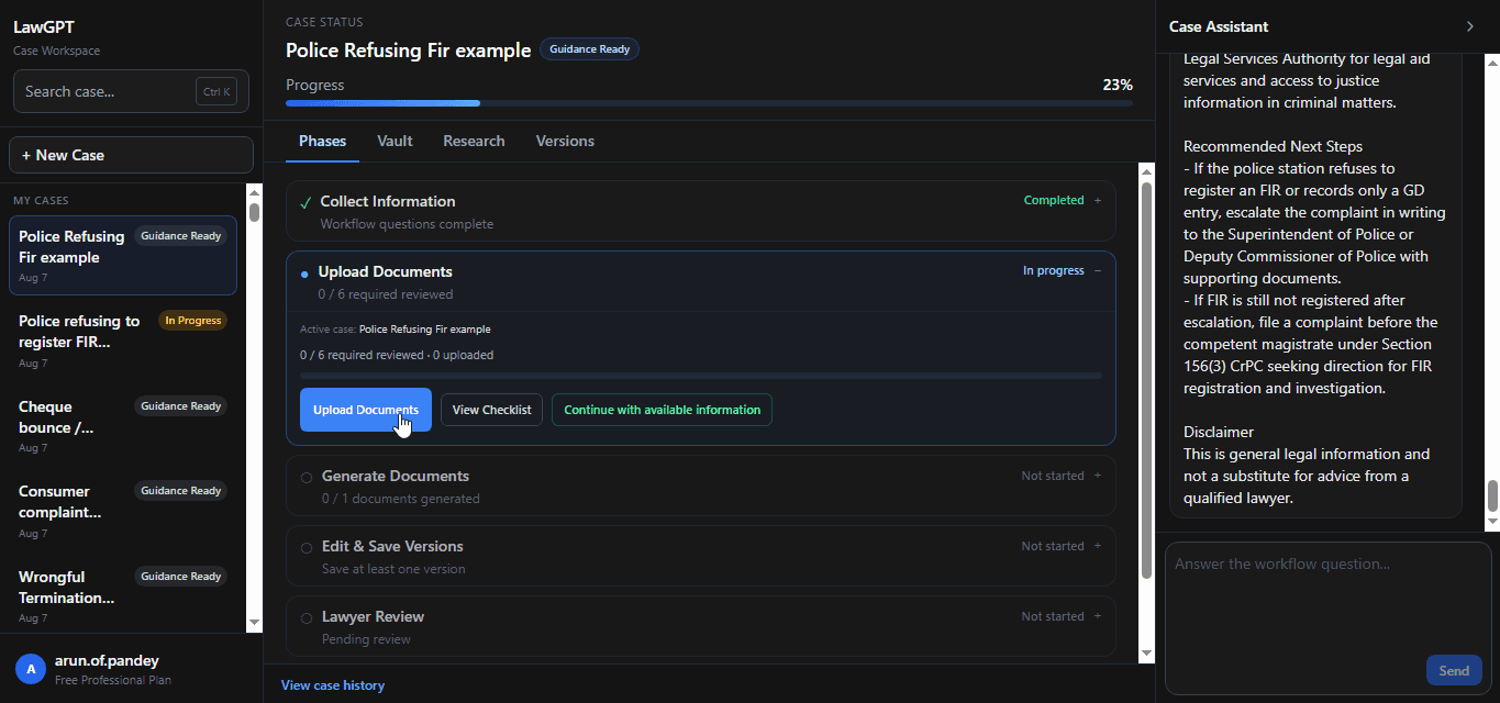 Upload documents for FIR refusal